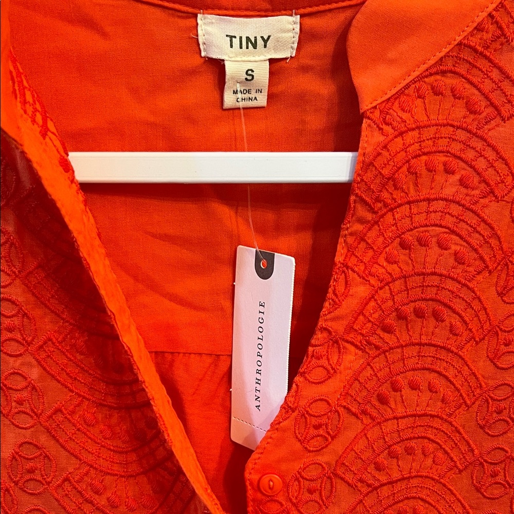 Anthropologie Tiny Vibrant Orange Lace Blouse - Picture 2 of 8